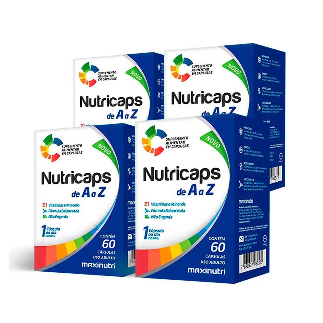 Kit 4 Polivitamínico de A A Zinco Nutricaps 60 Cápsulas Maxinutri