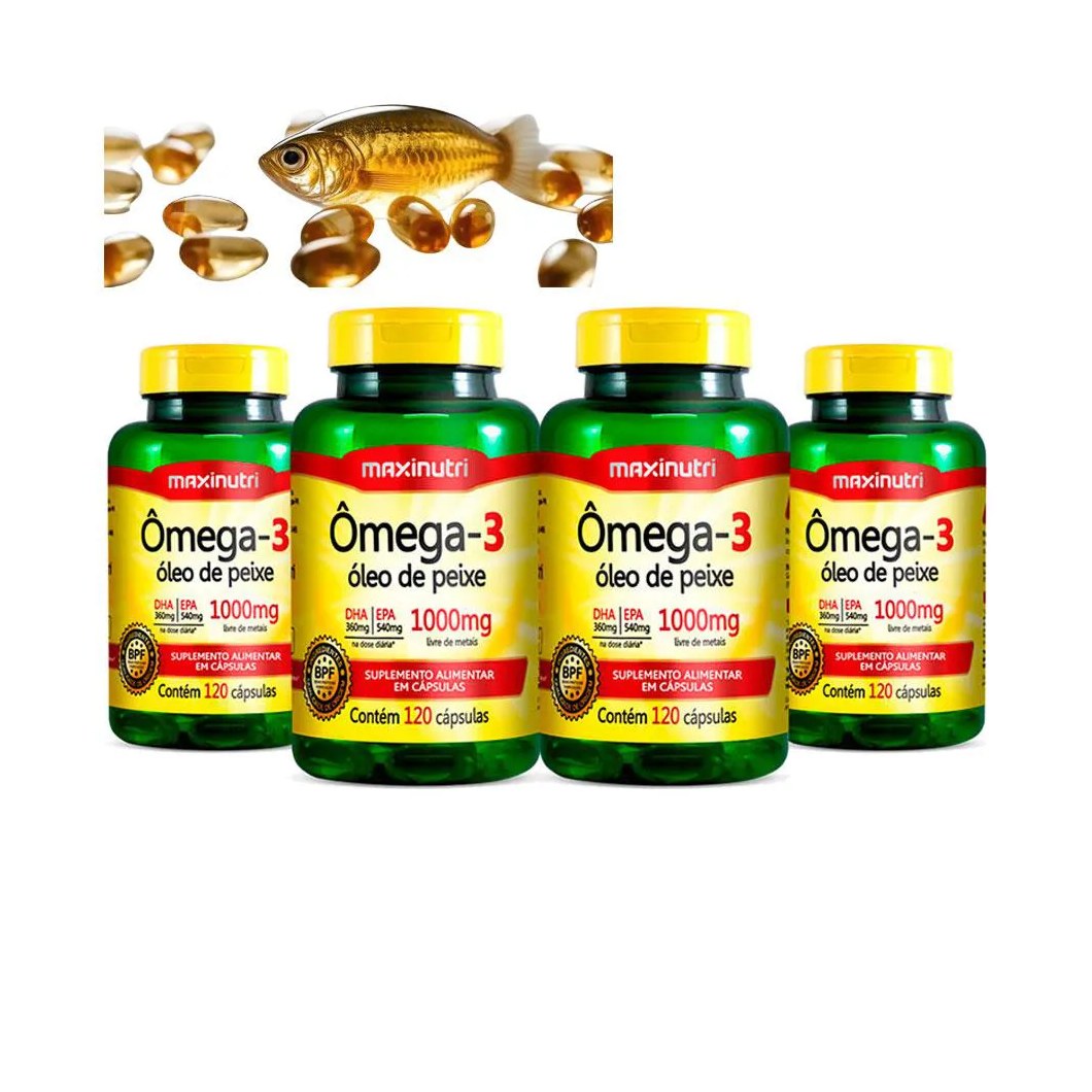 KIT 4 ÔMEGA3 ÓLEO DE PEIXE EPA DHA 120 CáPS 1000MG MAXINUTRI