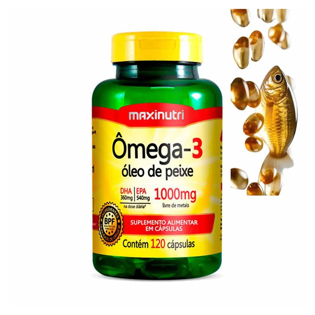 Ômega 3 Óleo de Peixe Livre de Metais Epa Dha 120 cápsulas 1000mg Maxinutri