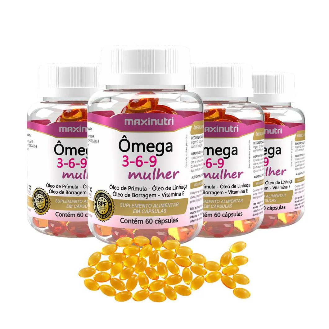 Kit 4 Ômega 3 - 6 - 9 Específico para Mulher 60 Cápsulas Maxinutri