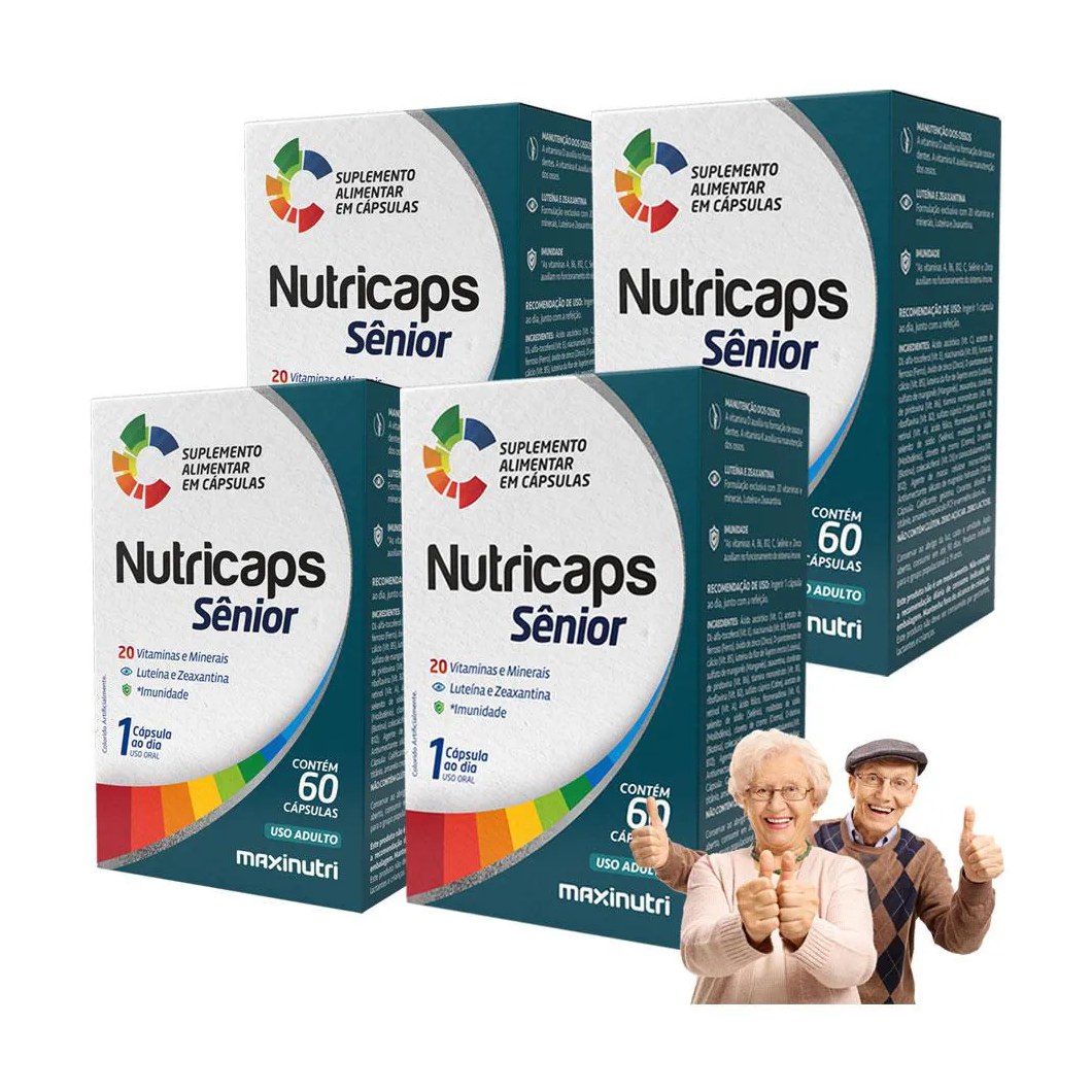 Kit 4 Nutricaps Sênior Vitaminas E Minerais Luteína Zeaxantina 60 cápsulas Maxinutri