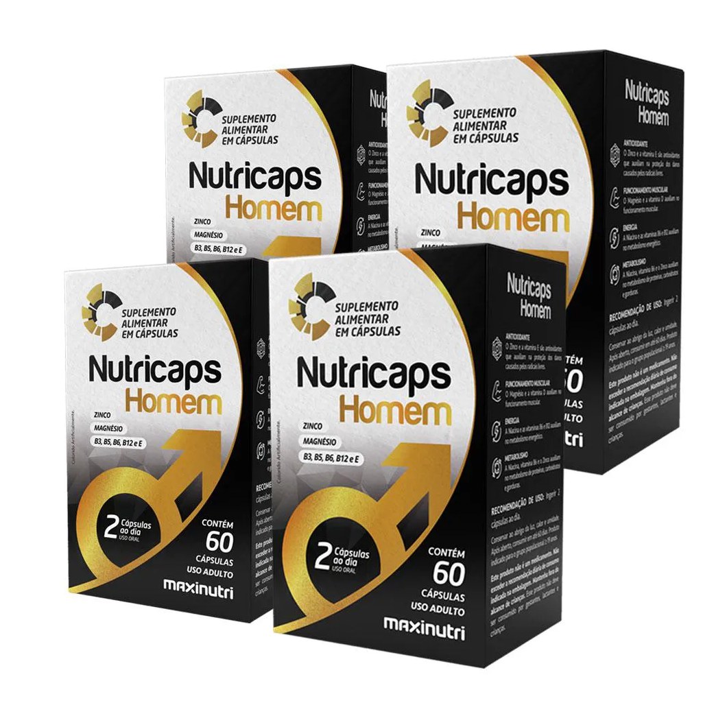 KIT 4 NUTRICAPS HOMEM ZINCO MAGNéSIO E VITAMINAS 60 CáPS MAXINUTRI