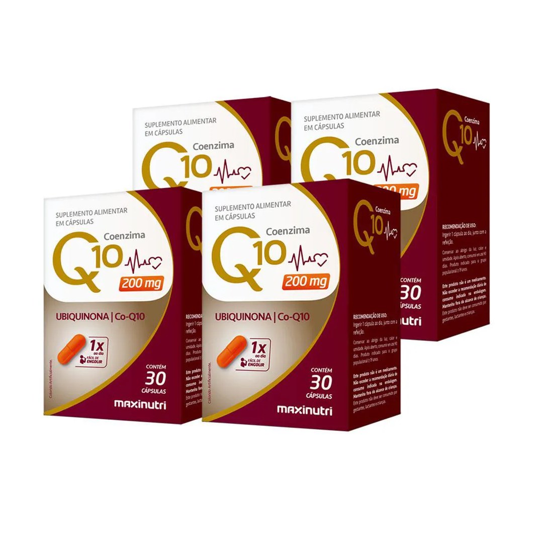 Kit 4 Coenzima Q10 Gold Ubiquinona 200mg 30 cápsulas Maxinutri
