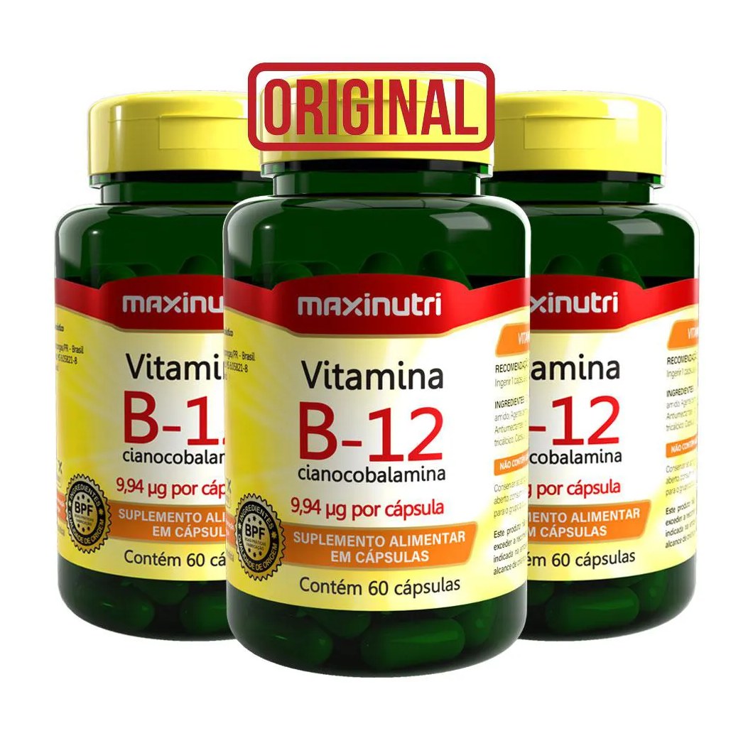 KIT 3 VITAMINA B12 MICRONUTRIENTE ESSENCIAL 60 CáPS MAXINUTRI