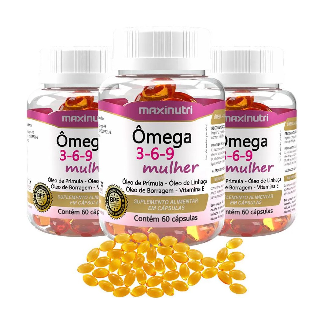 Kit 3 Ômega 3 - 6 - 9 Específico para Mulher 60 Cápsulas Maxinutri