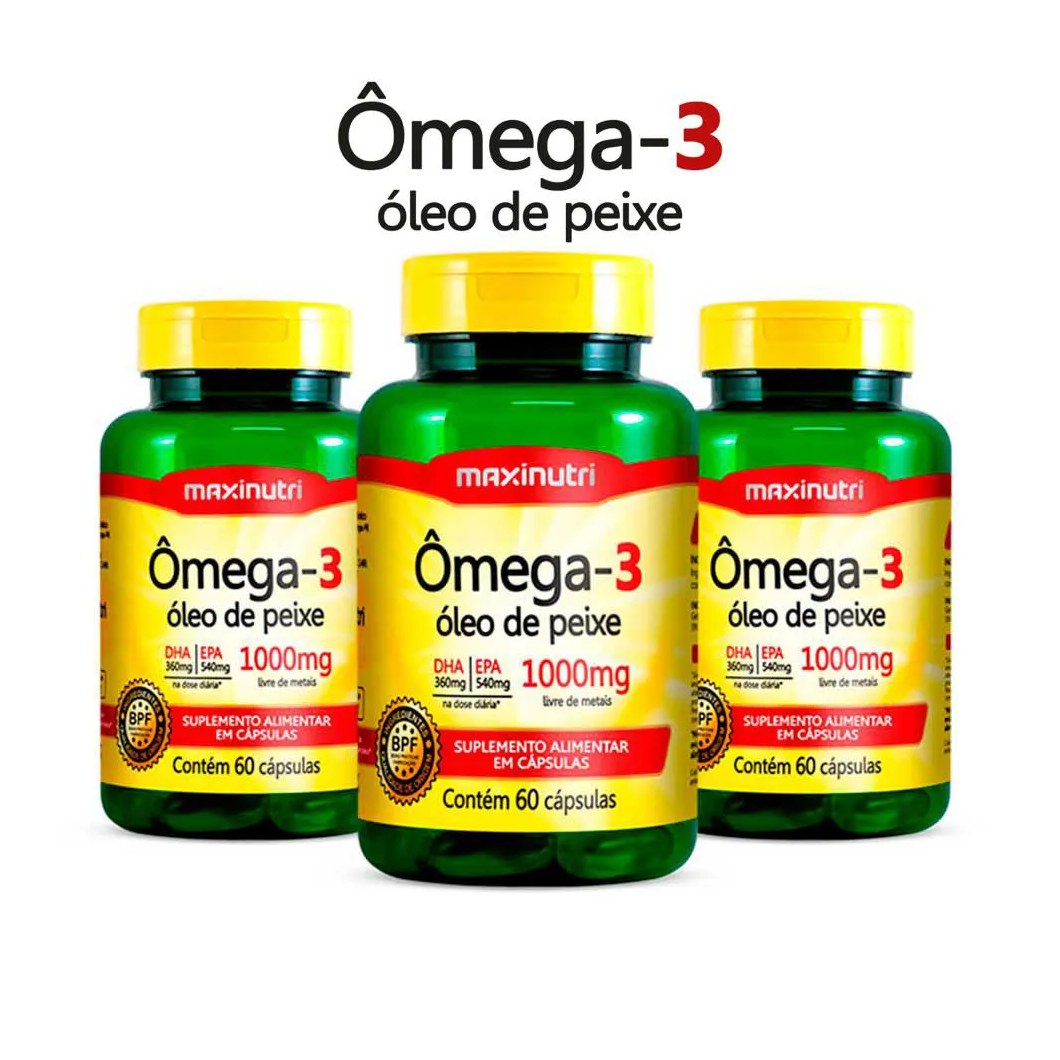 Kit 3 Omega 3 Óleo de Peixe Epa Dha 60 cápsulas 1000mg Maxinutri