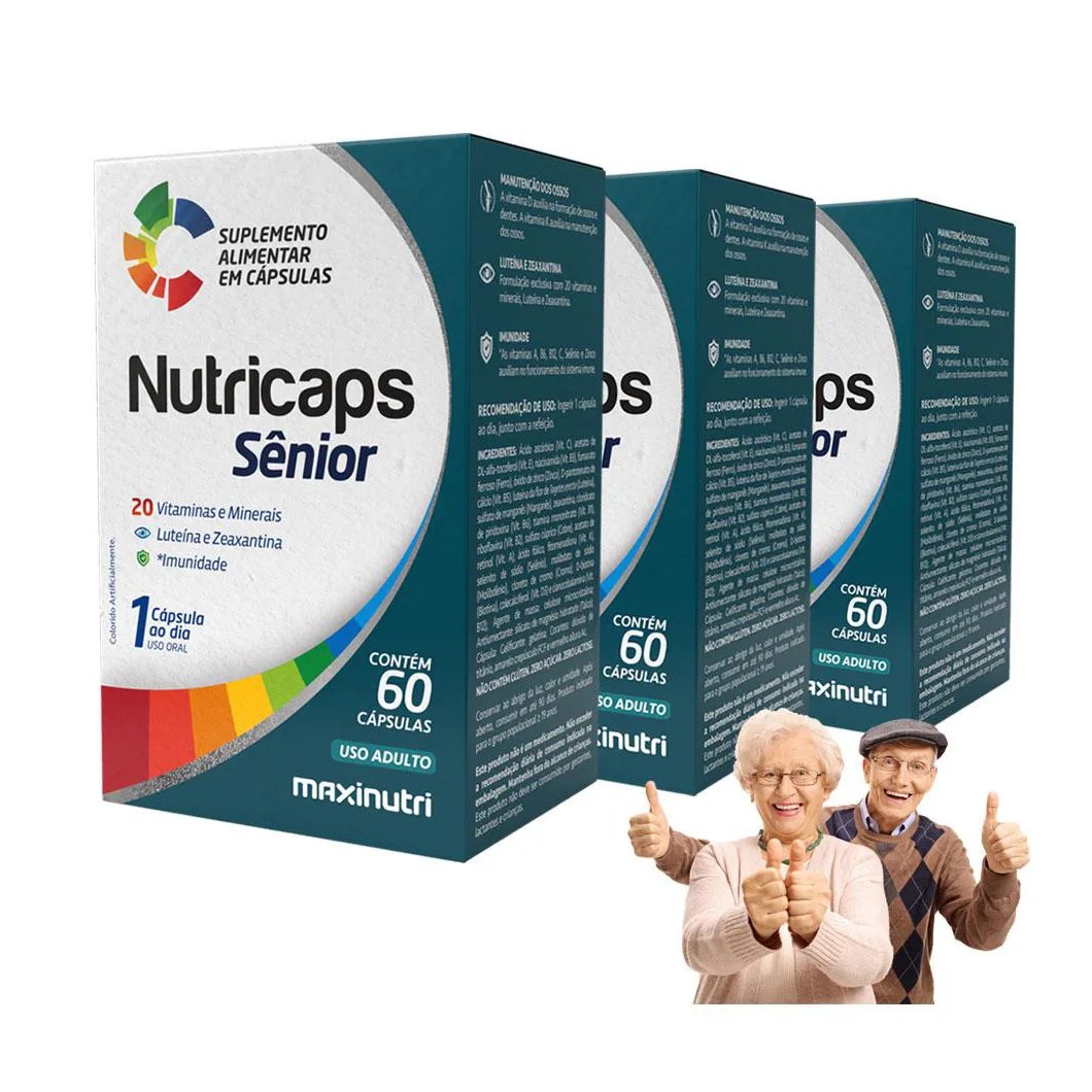 Kit 3 Nutricaps Sênior Vitaminas E Minerais Luteína Zeaxantina 60 cápsulas Maxinutri