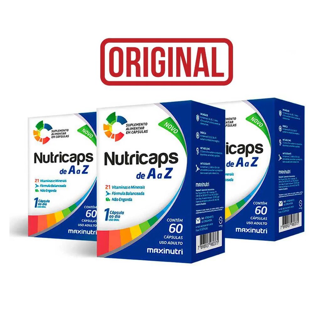 Kit 3 Nutricaps Polivitamínico E Mineral de A A Z 60 Cápsulas Maxinutri