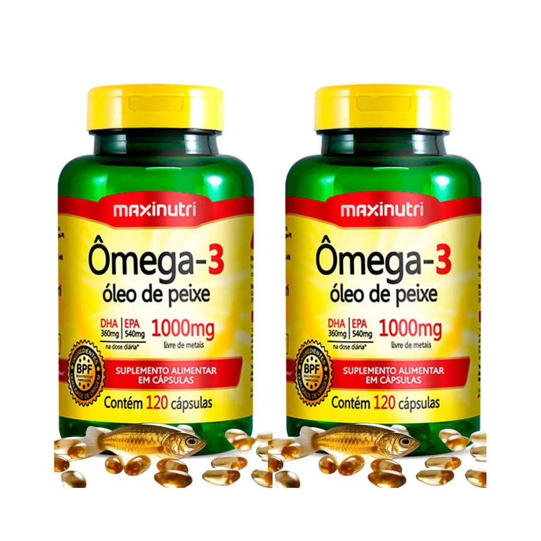 KIT 2 ÔMEGA3 ÓLEO DE PEIXE EPA DHA 120 CáPS 1000MG MAXINUTRI