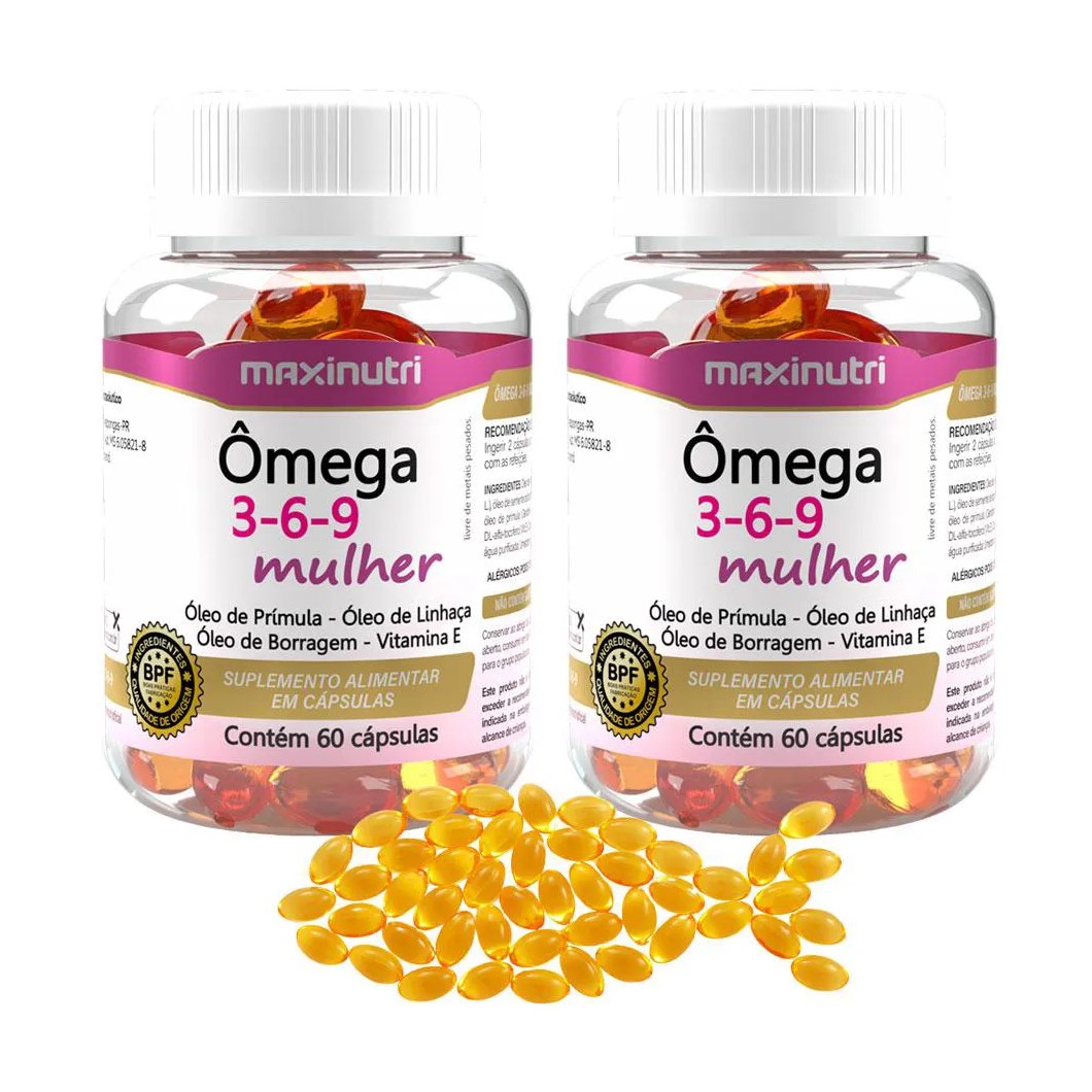 Kit 2 Ômega 3 - 6 - 9 Específico para Mulher 60 Cápsulas Maxinutri