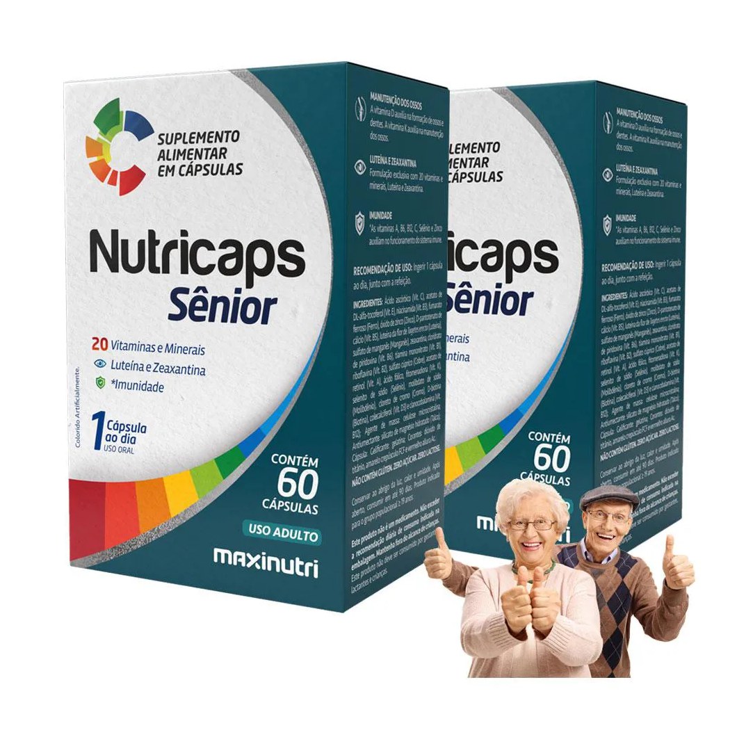 KIT 2 NUTRICAPS SêNIOR VITAMINAS E MINERAIS LUTEíNA ZEAXANTINA 60 CáPS MAXINUTRI