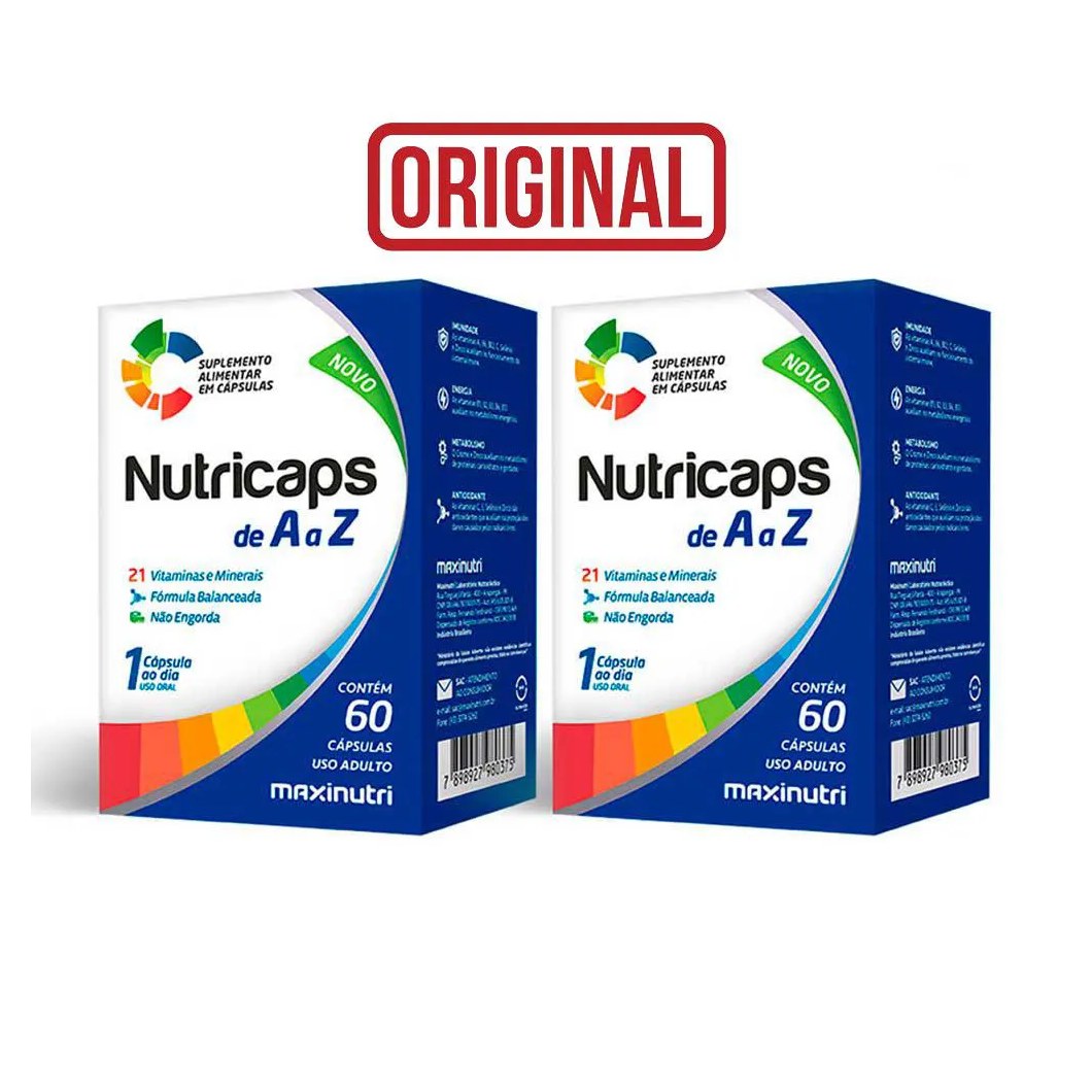 KIT 2 NUTRICAPS POLIVITAMíNICO E MINERAL DE A A Z 60 CáPS MAXINUTRI