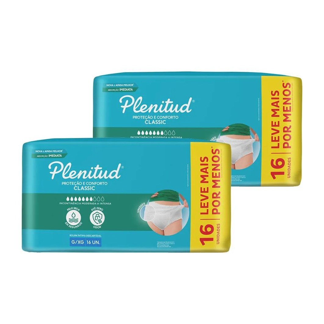 Roupa Íntima Geriátrica Plenitud Classic Intensa Tamanho G/xg - 2 Pacotes com 16 Fraldas - Total 32 Tiras