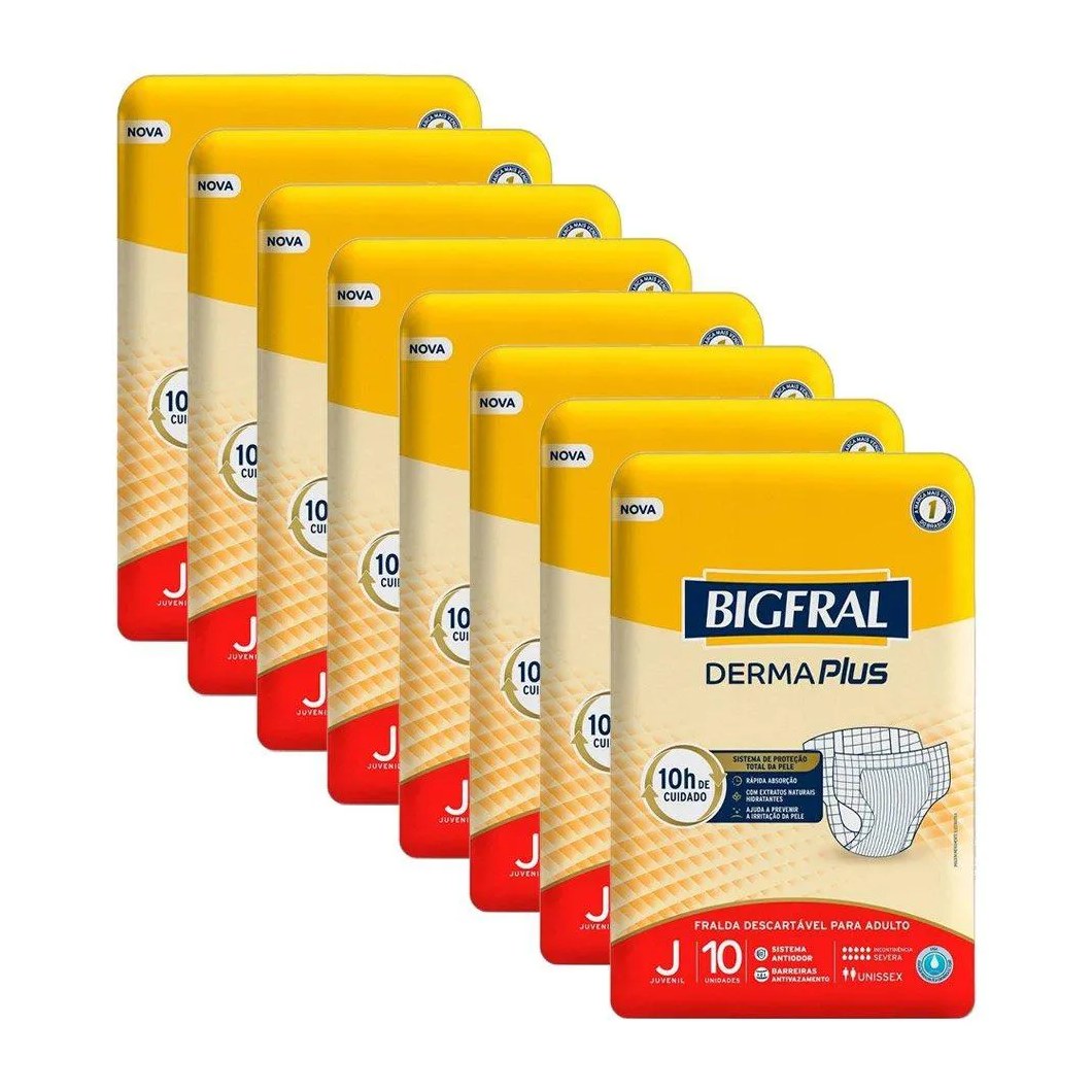 Fralda Bigfral Derma Plus Juvenil - 8 Pacotes C/ 10 Fraldas