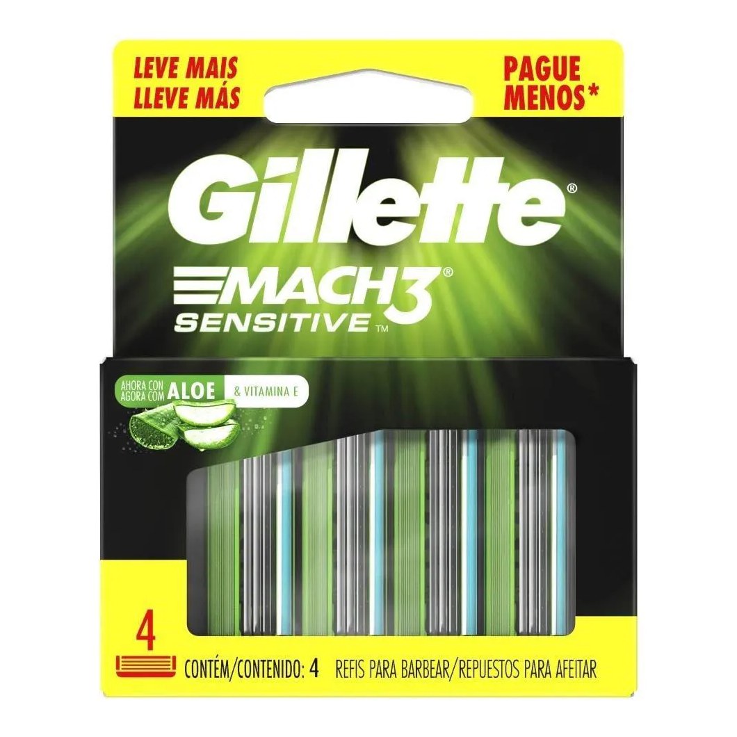 Carga Gillette Mach3 Sensetive Embalagem com 4 unidades