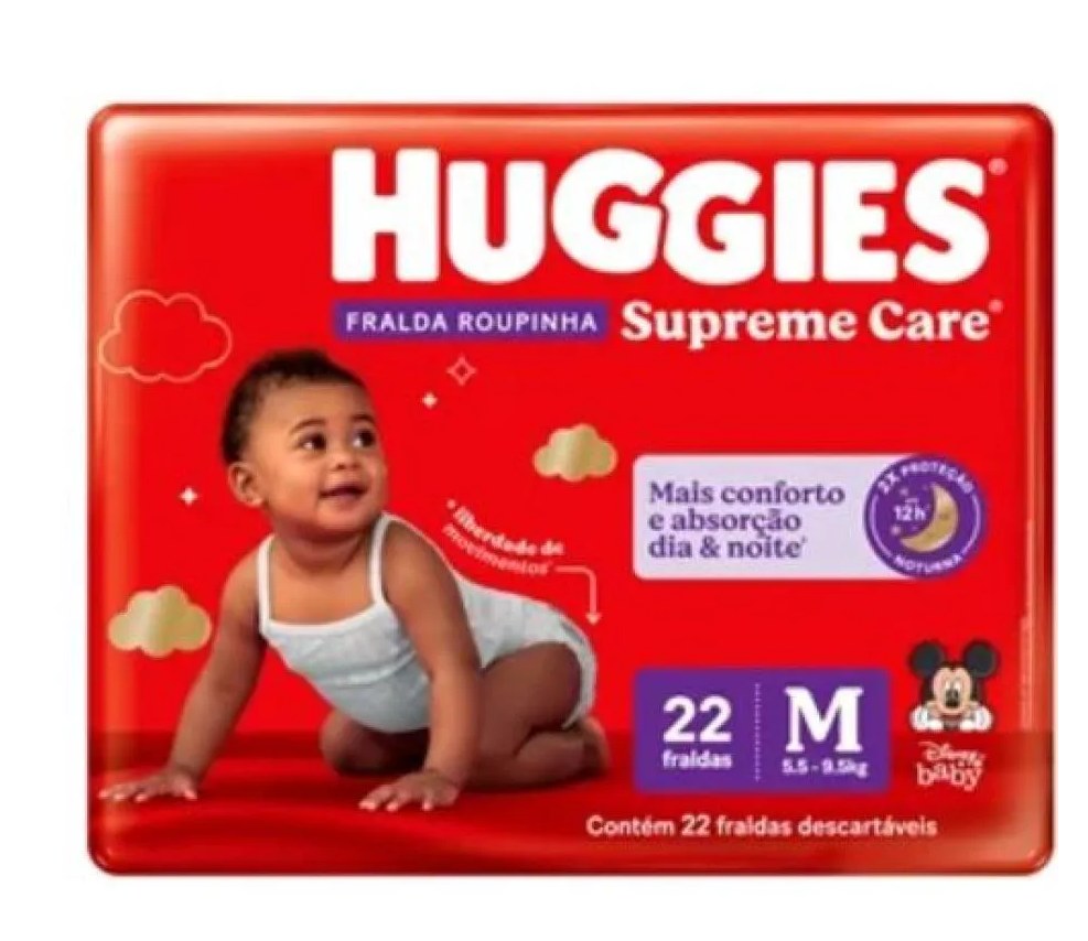 Fralda Descartável Huggies Roupinha Supreme Care Jumbo Tamanho M - 9 Pacotes com 22 Fraldas - Total 198 Tiras
