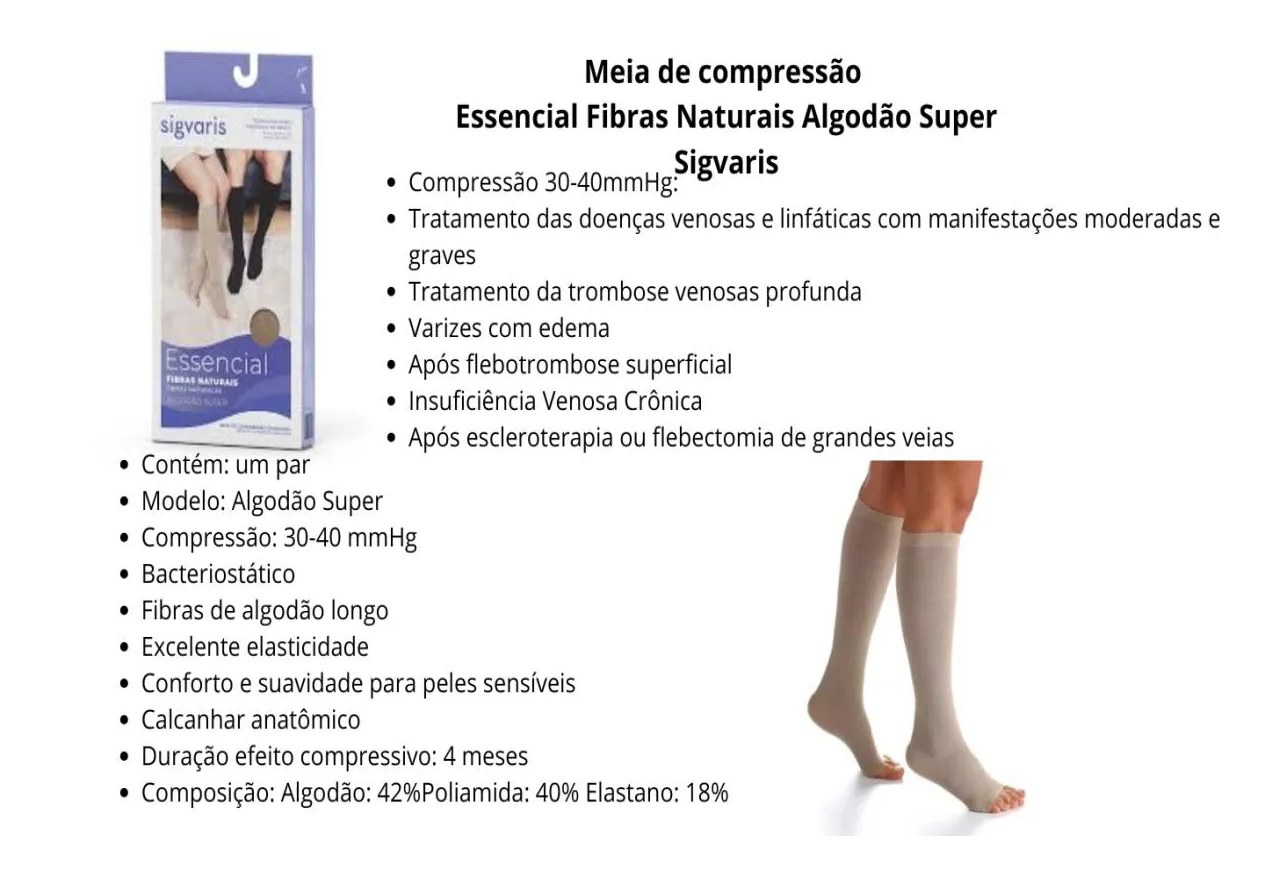 MEIA SIGVARIS ALGODãOSUPER 3/4 30-40MMHG 283 PONTEIRA ABERTA M2