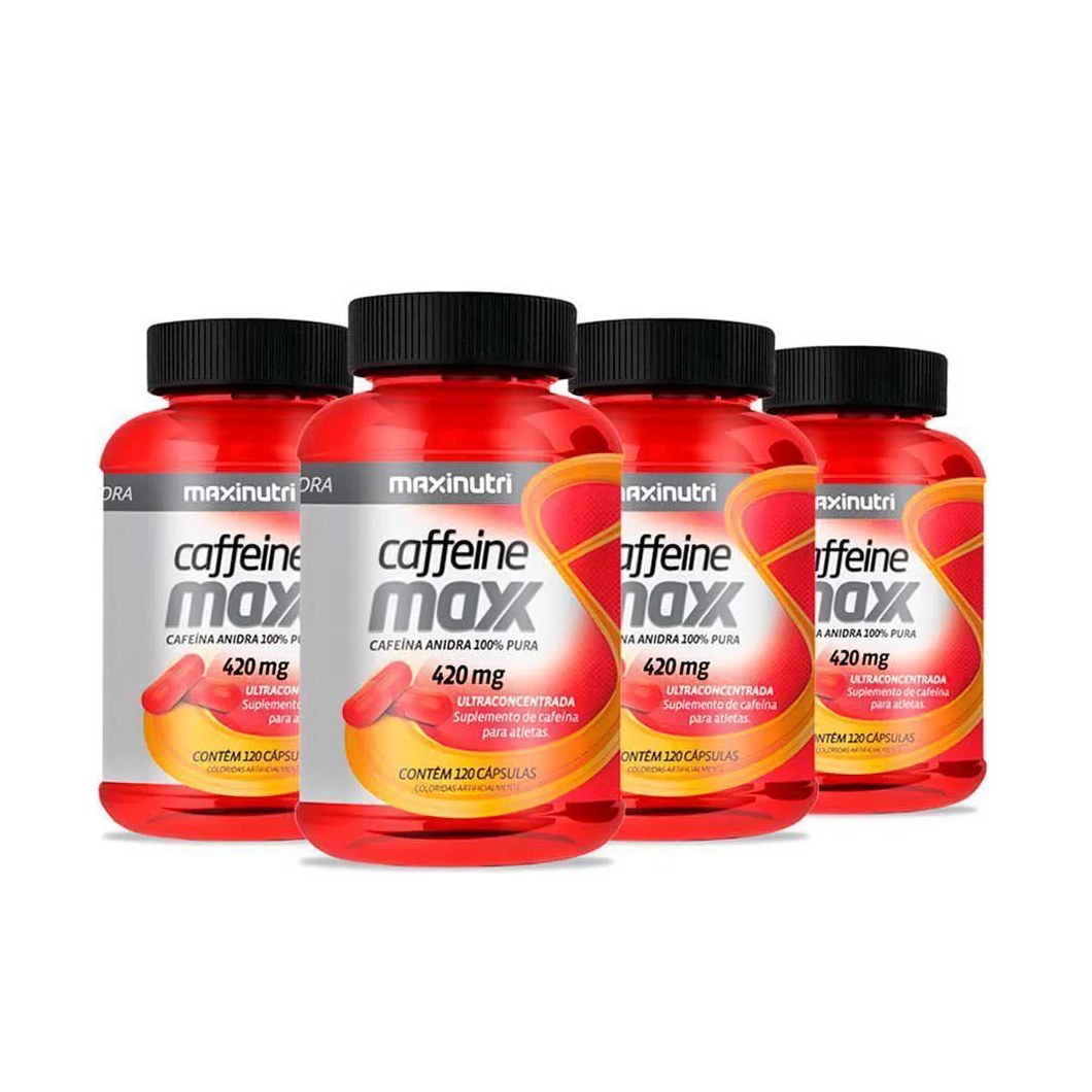 Kit 4x Caffeine Maxx 420mg 120 Cps Redutor de Gordura Maxinutri
