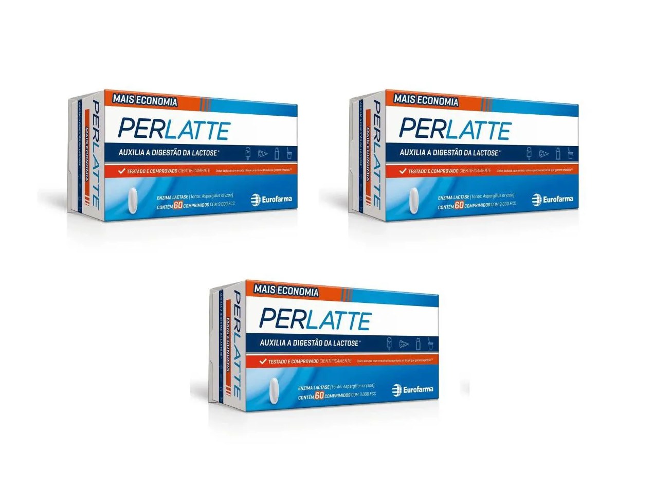 Kit 3 Suplemento Perlatte Lactase 9000fcc Lactose 60cps