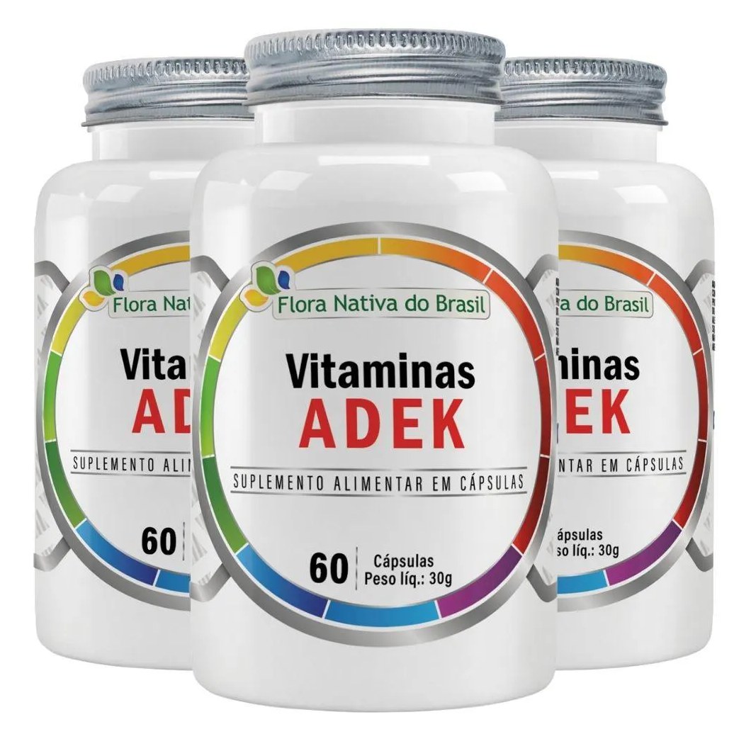 Kit 3x Vitaminas Adek 60 cápsulas - Flora Nativa