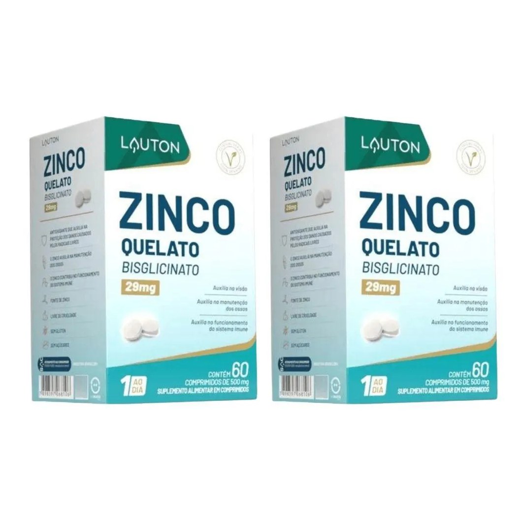 Kit 2x Zinco Quelato 29mg 60 comprimidos - Lauton