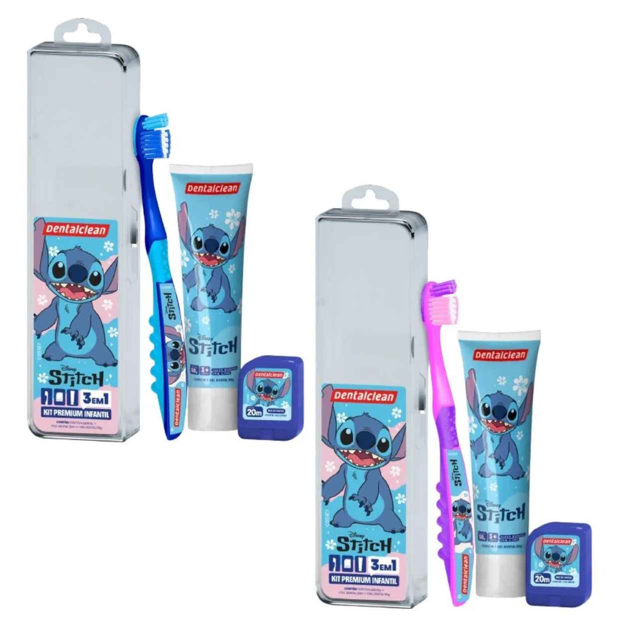 Kit Premium Infantil 3em1 Stitch - Rosa/azul - Dentalclean