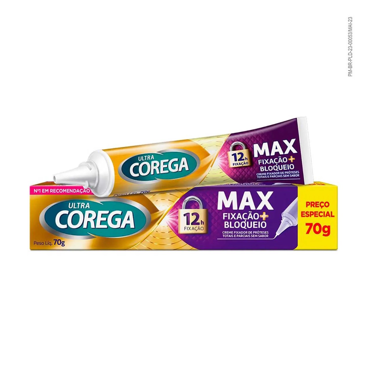 Creme Fixador de Dentadura Ultra Corega Max Fixação + Bloqueio Sem Sabor 70g