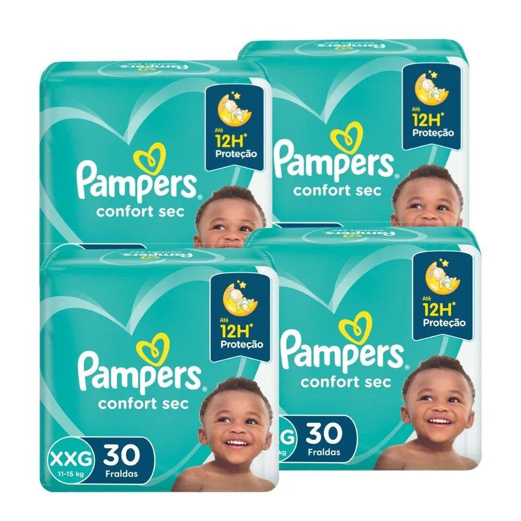 Fralda Descartável Pampers Confort Sec Tamanho Xxg - 4 Pacotes com 30 Fraldas - Total 120 Tiras