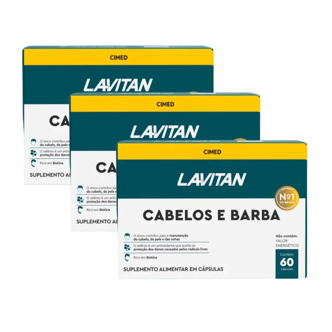 Kit 3 Lavitan Homem Cabelos e Barba - 60 cápsulas - Cimed