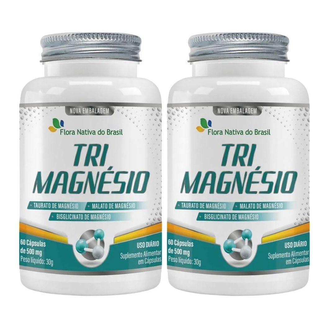 Kit 2x Tri Magnésio Taurato, Malato e Bisglicinato 60 cápsulas - Flora Nativa