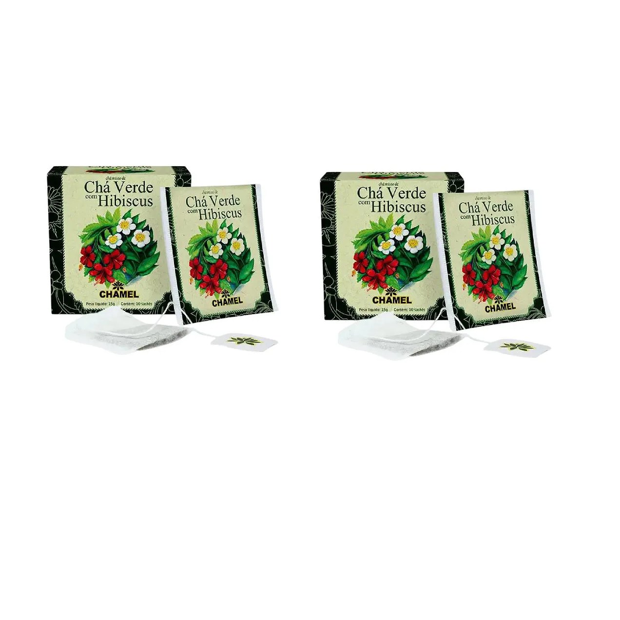 Kit 02 Chá Verde com Hibiscus com 10 Sachês 15g - Chamel
