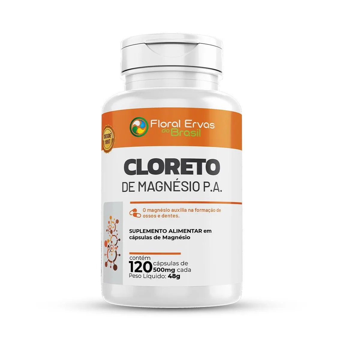 Cloreto De Magnésio P.a 500mg 120 Cápsulas Apenas 2 Cápsulas/dia