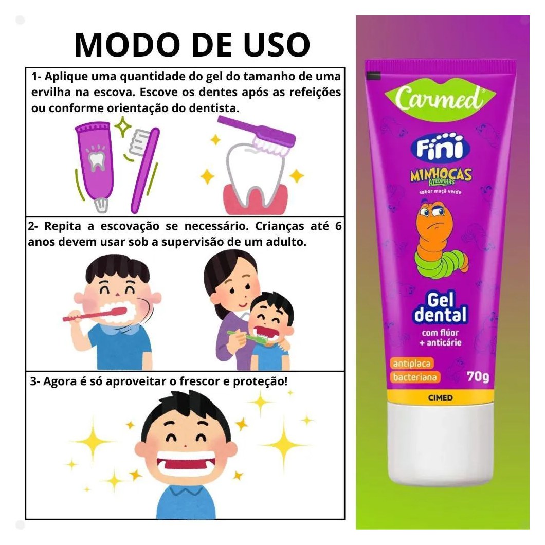 Kit Carmed Fini Minhocas Azedinhas: Gel Dental 70g e Enxaguante Bucal 250ml