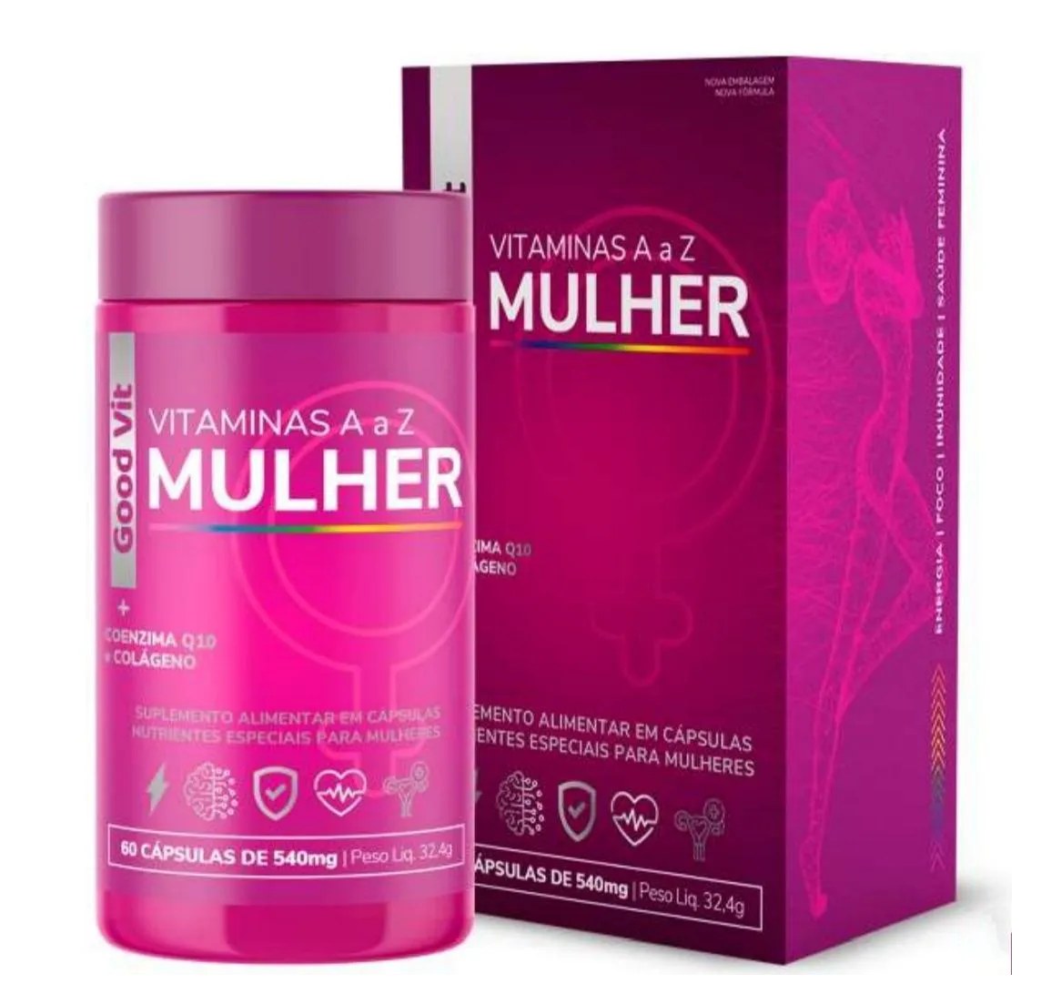 Suplemento com Vitaminas de A A Z Mulher 60 Cápsulas de 540Mg + Coenzima Q10 e Colágeno