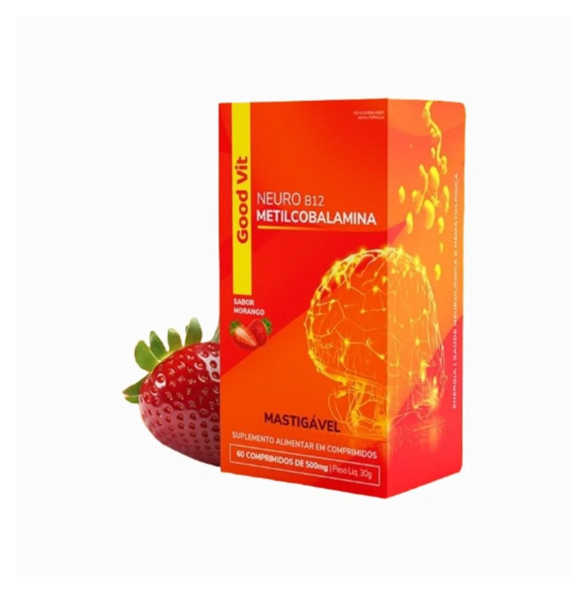Neuro B12 Metilcobalamina 500Mg Good Vit 60 Cp Mastigáveis para Energia, Saúde Neurológica e Hematológica