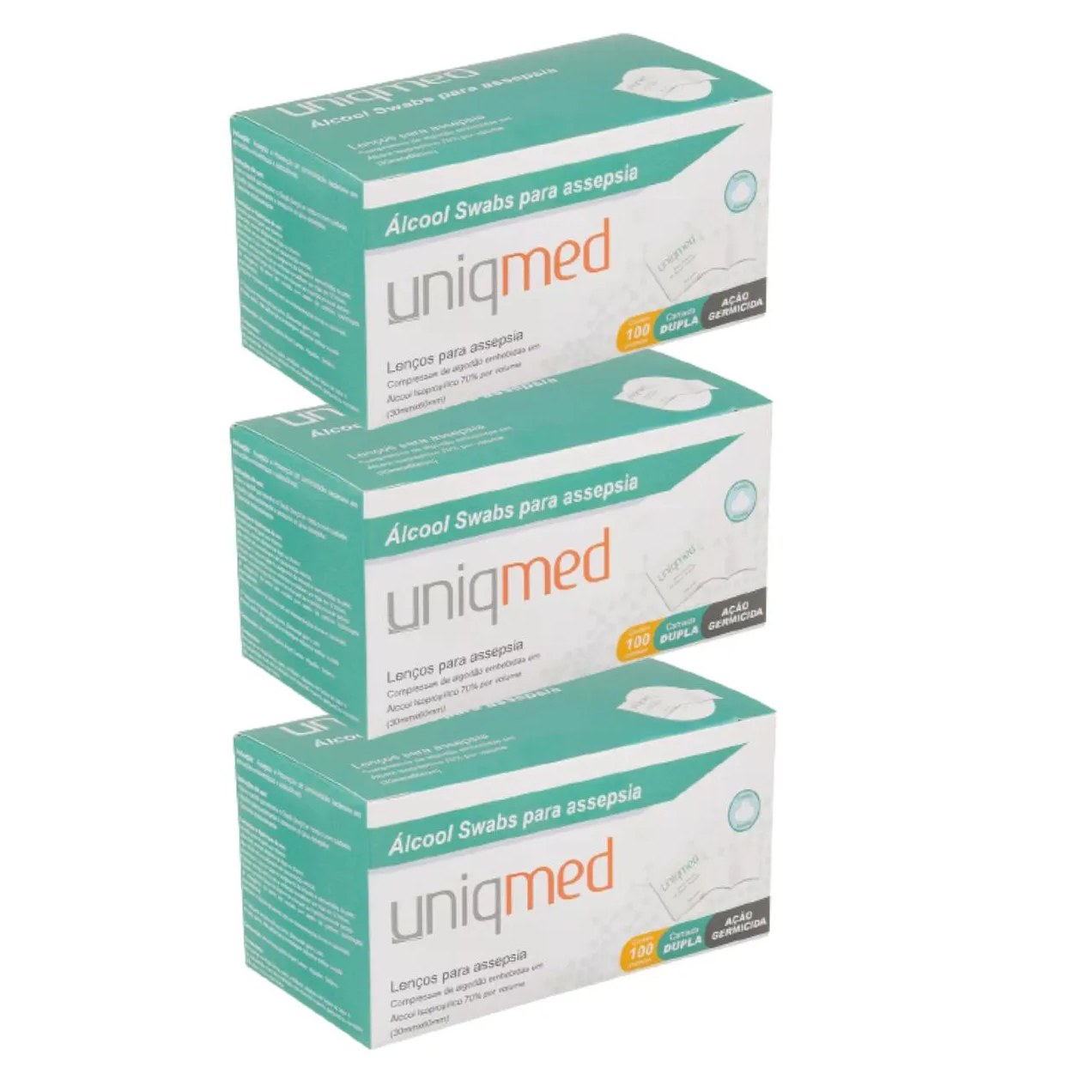 Kit 300 Swab Álcool 70 % Uniqmed Limpeza de Objetos e Bancadas