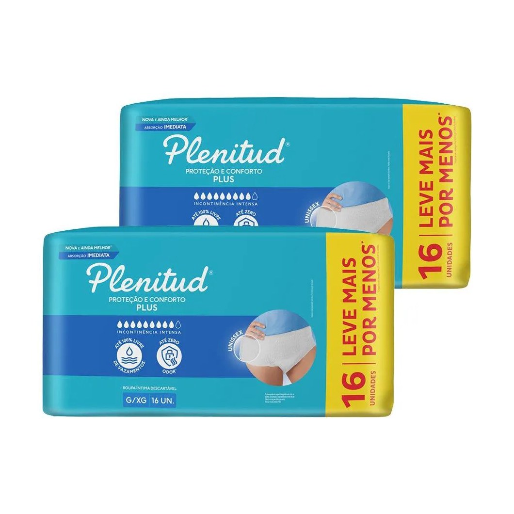 Roupa Íntima Plenitud Protect Plus Tamanho G/xg - 2 Pacotes com 16 Fraldas - Total 32 Tiras