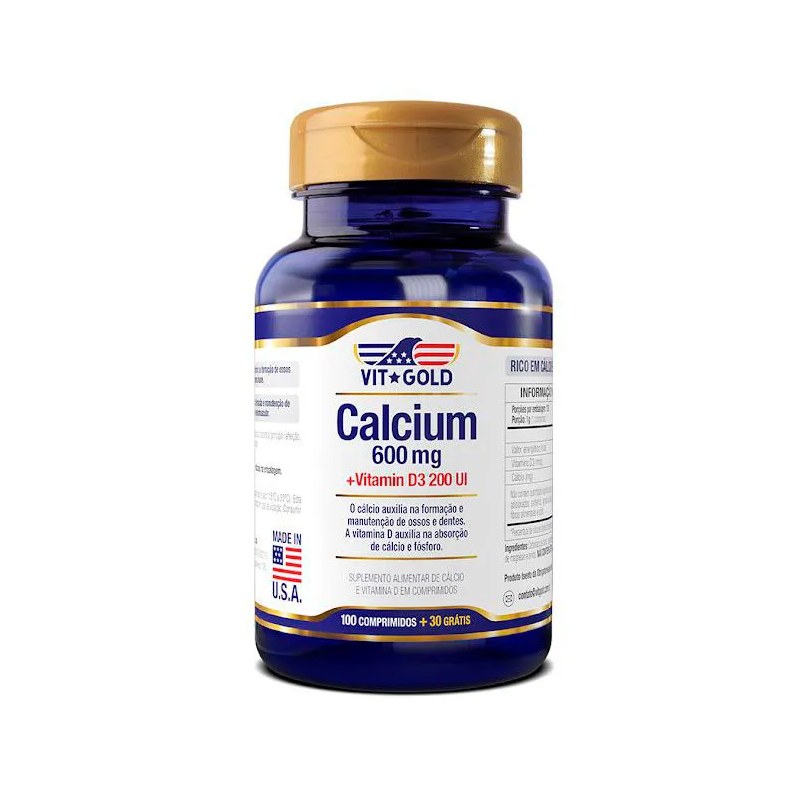 Cálcio 600 mg com Vitamina D3 Vitgold 100 comprimidos + 30 Grátis