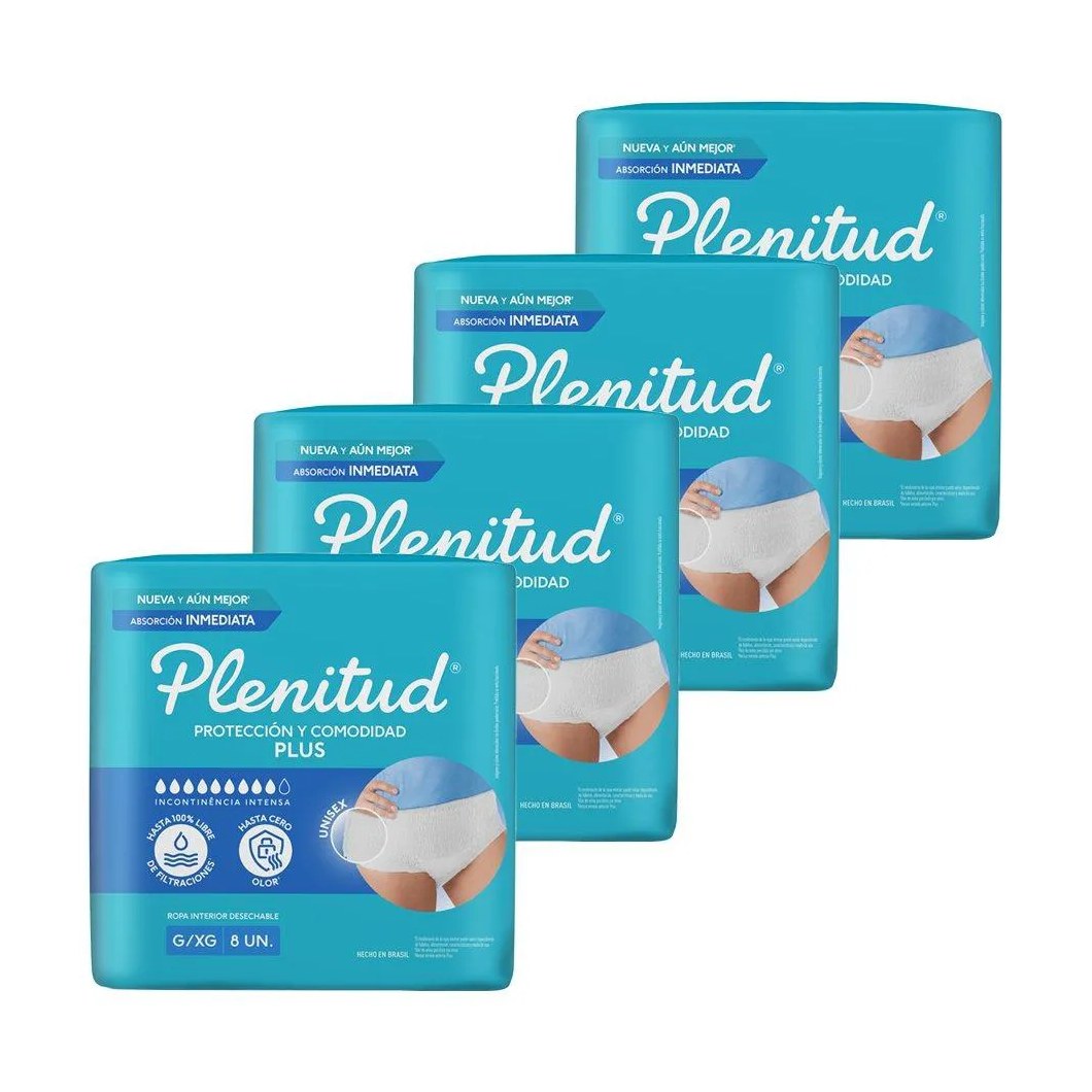 Roupa Íntima Plenitud Protect Plus Tamanho G/xg - 4 Pacotes com 8 Fraldas - Total 32 Tiras