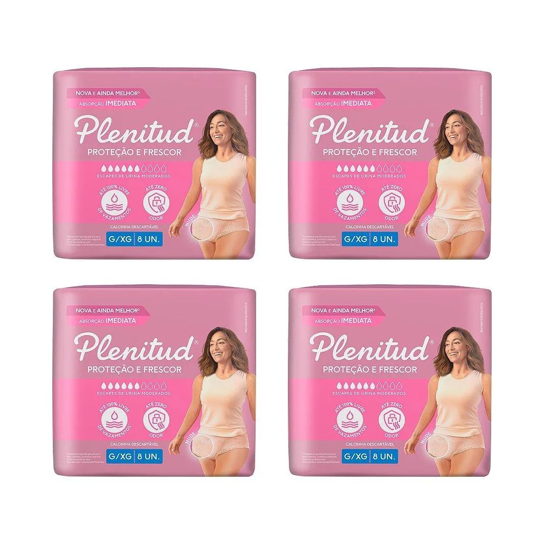 Roupa Íntima Plenitud Active Mulher Tamanho G/xg - 4 Pacotes com 8 Fraldas - Total 32 Tiras