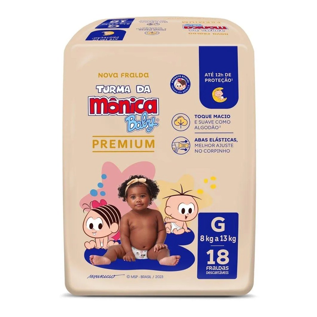 Fralda Descartável Turma da Mônica Jumbo Tamanho G 8 Pacotes com 18 Fraldas- Total 144 Tiras