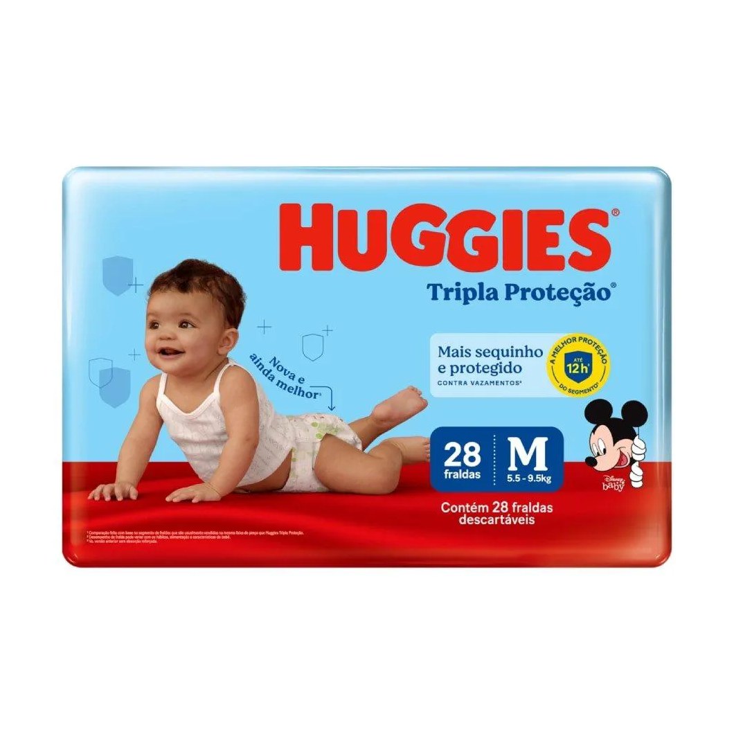 Fralda Descartável Huggies Tripla Proteção Jumbo Tamanho M - 9 Pacotes com 28 Fraldas - Total 252 Tiras