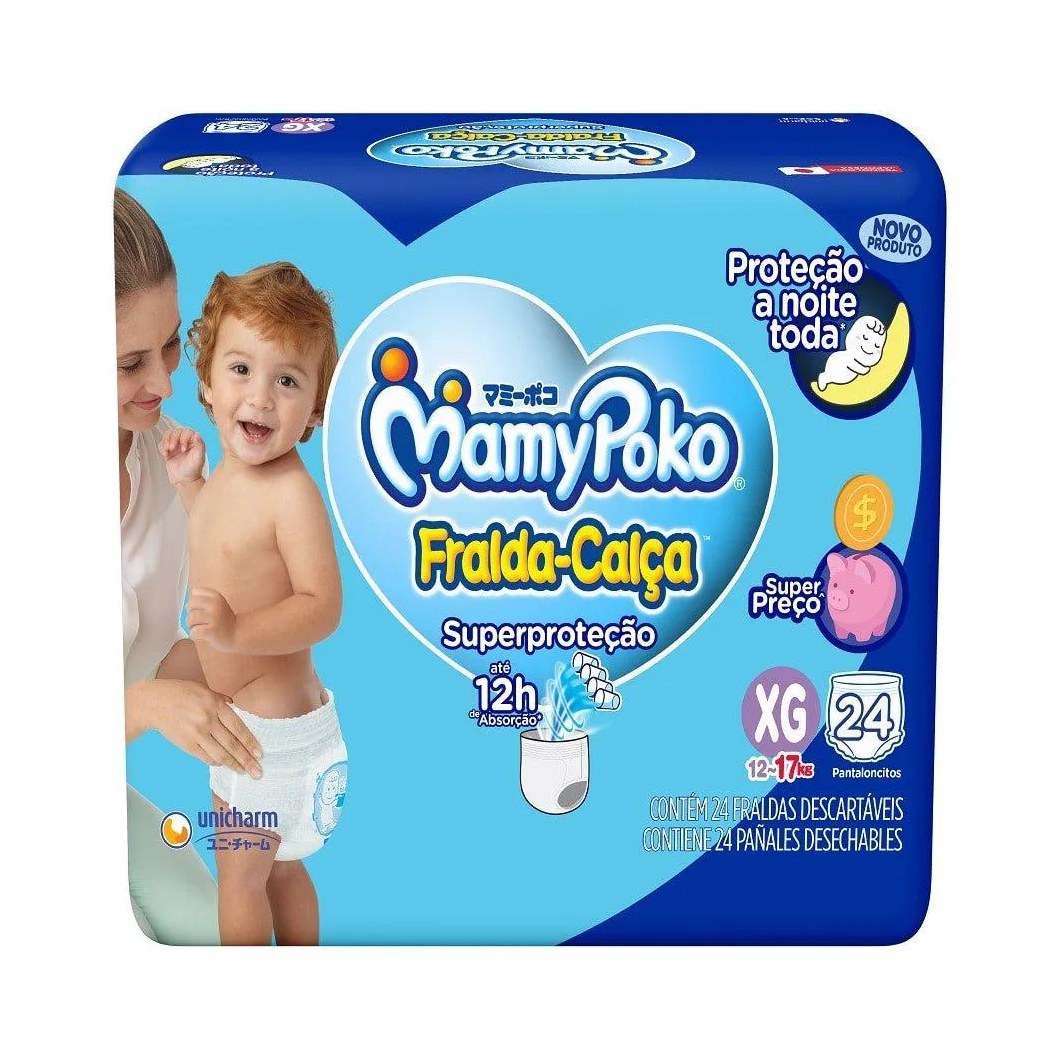 Fralda Descartável Mamypoko Calça Super Proteção Jumbo Tamanho Xg - 4 Pacotes com 24 Fraldas - Total 96 Tiras
