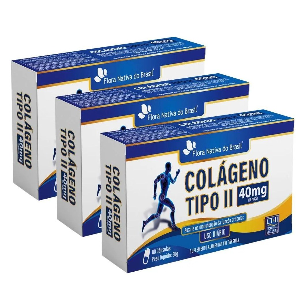 Kit 3x Colágeno Tipo 2 60 cápsulas - Flora Nativa