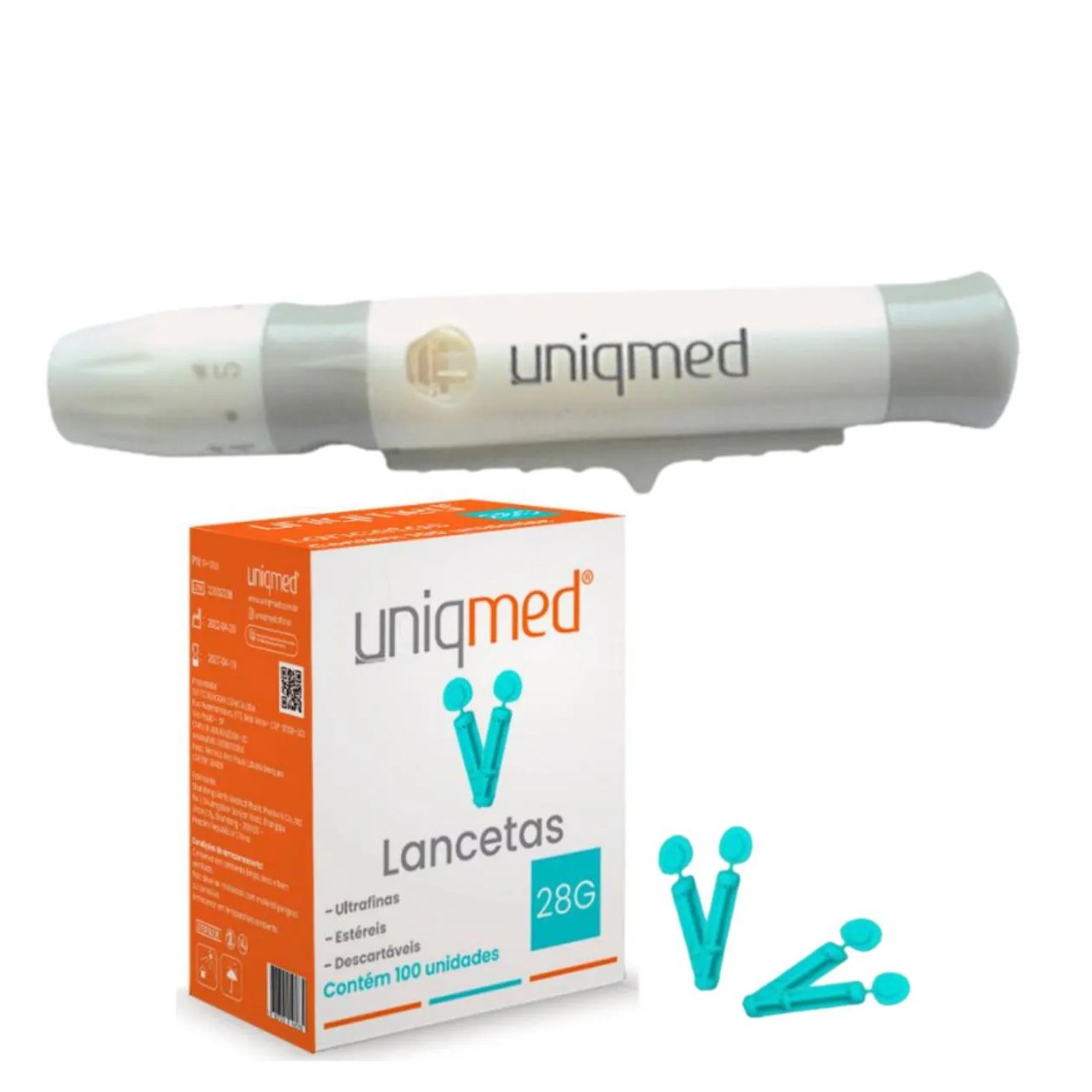 Kit Caneta Lancetadora + 100 Lancetas Uniqmed Indolor 28 G
