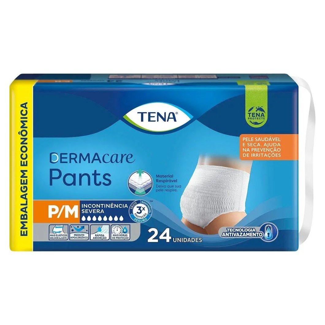 Fralda Descartável Adulto Tena Pants Dermacare Mega P/m - 4 Pacotes com 24 Fraldas - Total 96 Tiras