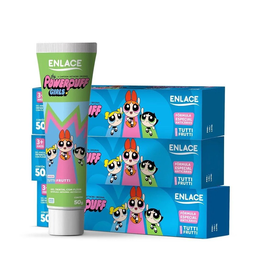 Creme Dental Infantil Enlace Meninas Super Poderosas Tutti Frutti 50g 12 unidades