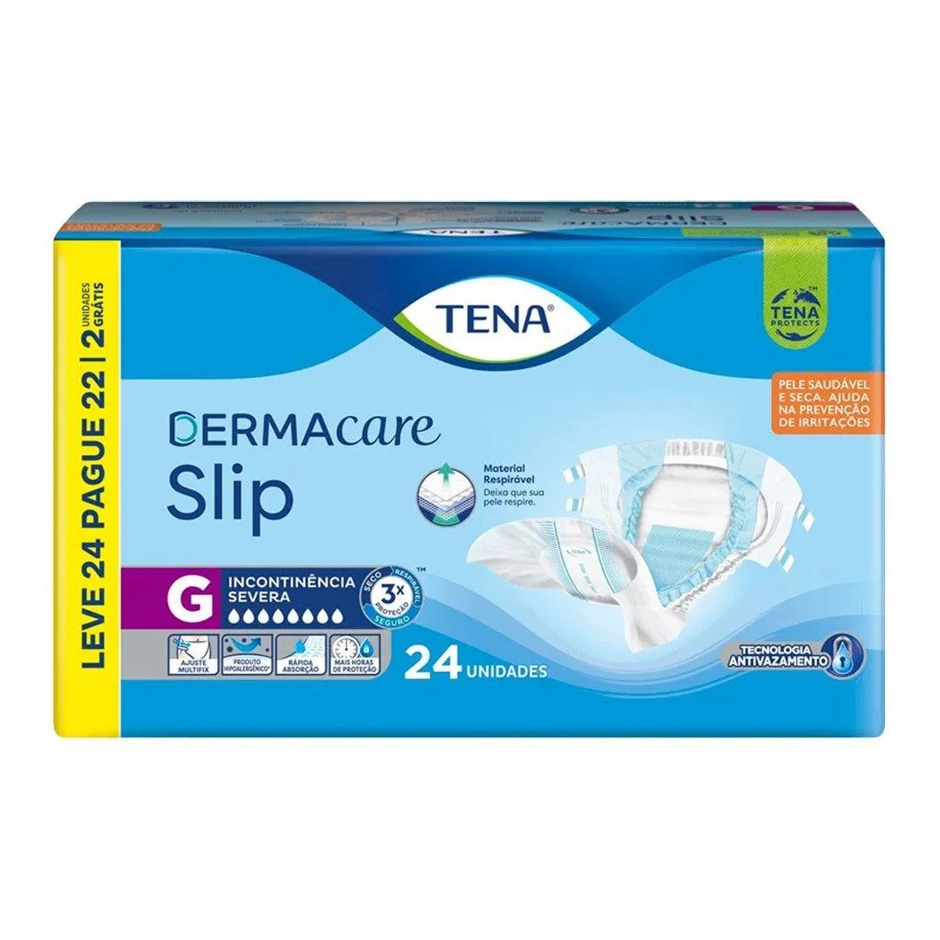 Fralda Descartável Adulto Tena - Slip Dermacare Tamanho G - 3 Pacotes com 24 Tiras