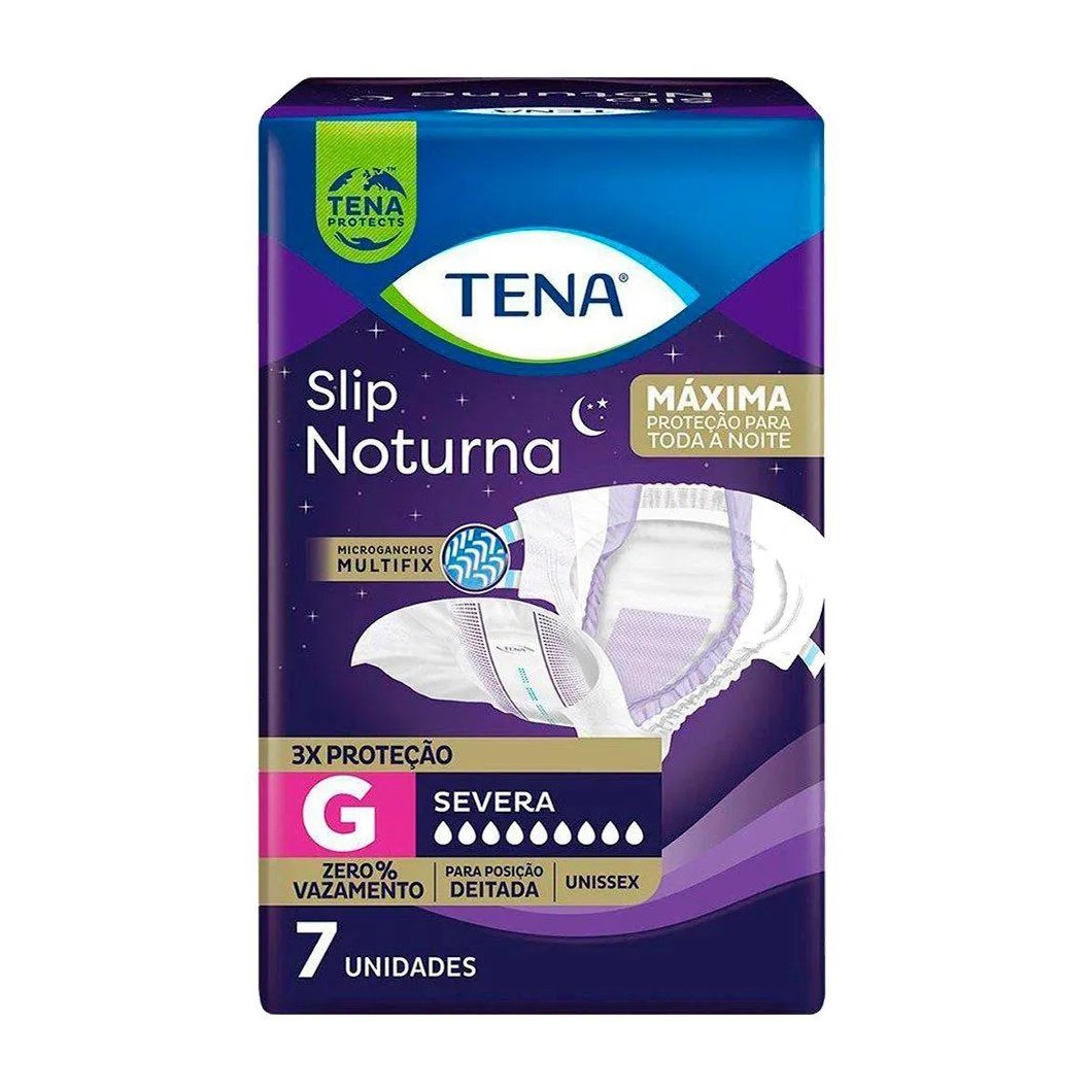 Fralda Descartável Adulto Tena Slip Noturna Tamanho G - 9 Pacotes com 7 Fraldas - Total 63 Tiras