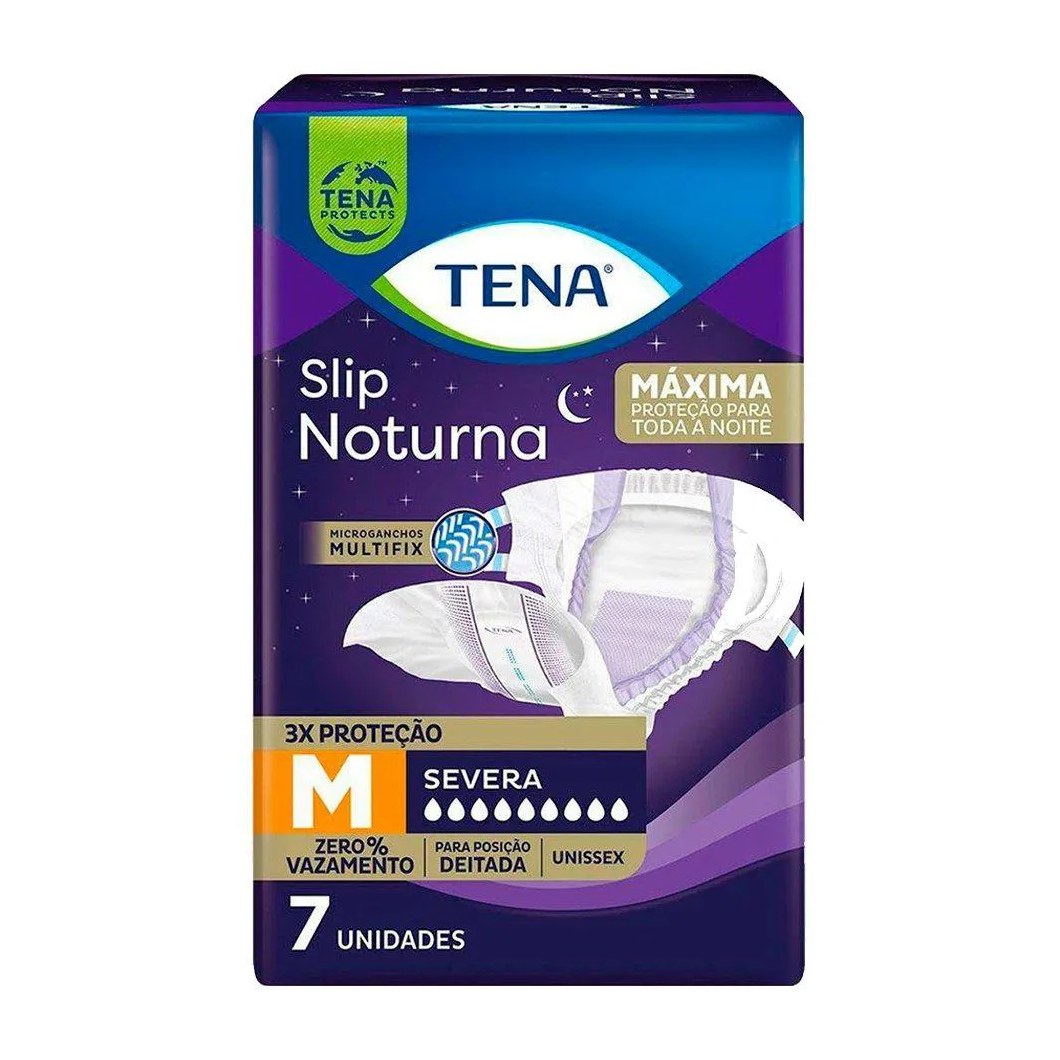 Fralda Descartável Adulto Tena Slip Noturna Média - 9 Embalagens com 7 unidades - Total 63 Tiras